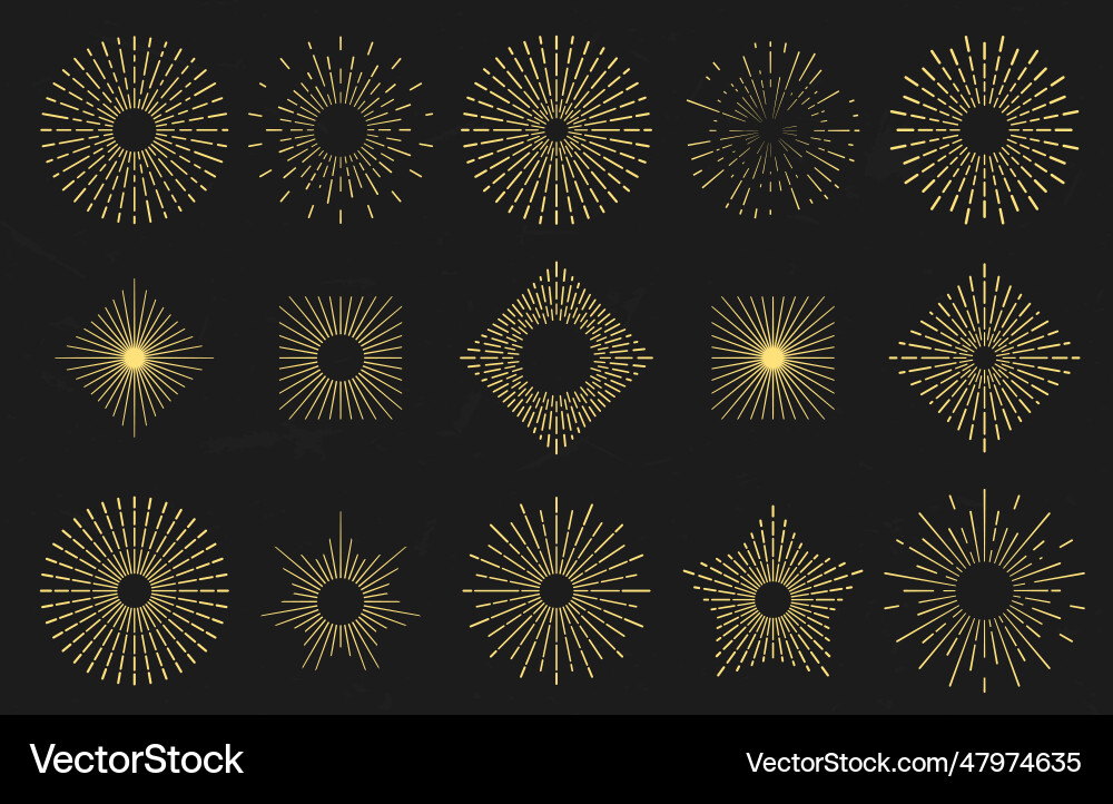 Golden sunburst radiant sun flame sunburst rays Vector Image