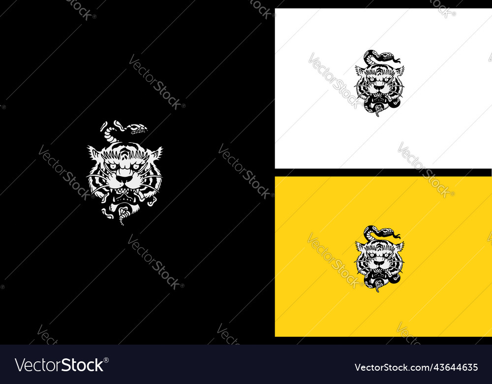 Head tiger and snake black and white vector image Head tiger and snake black and white