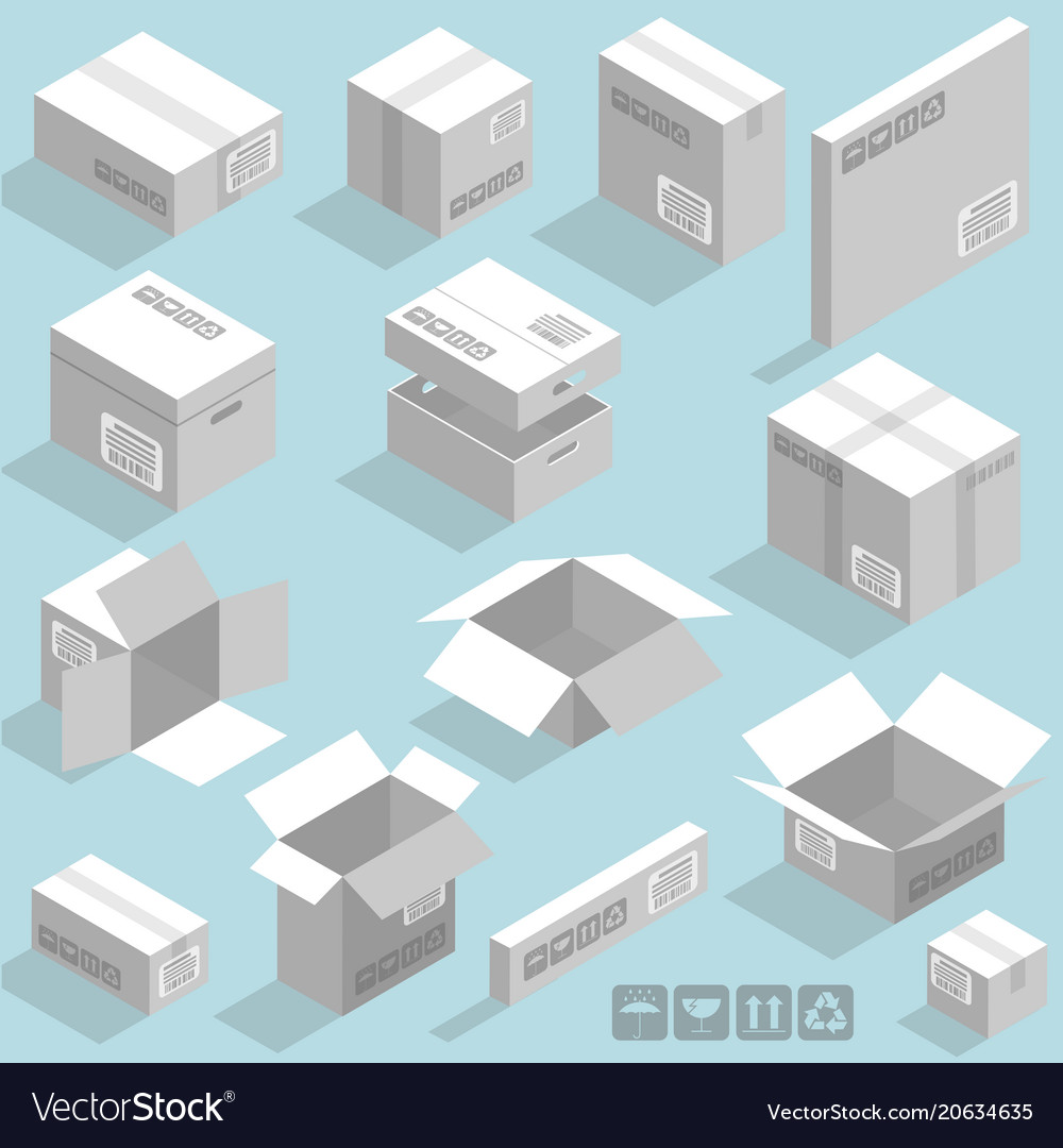 Isometric cardboard boxes