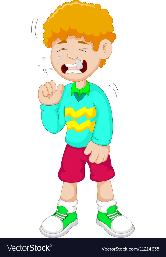 Little Boy Cartoon Having Flu Royalty Free Vector Image