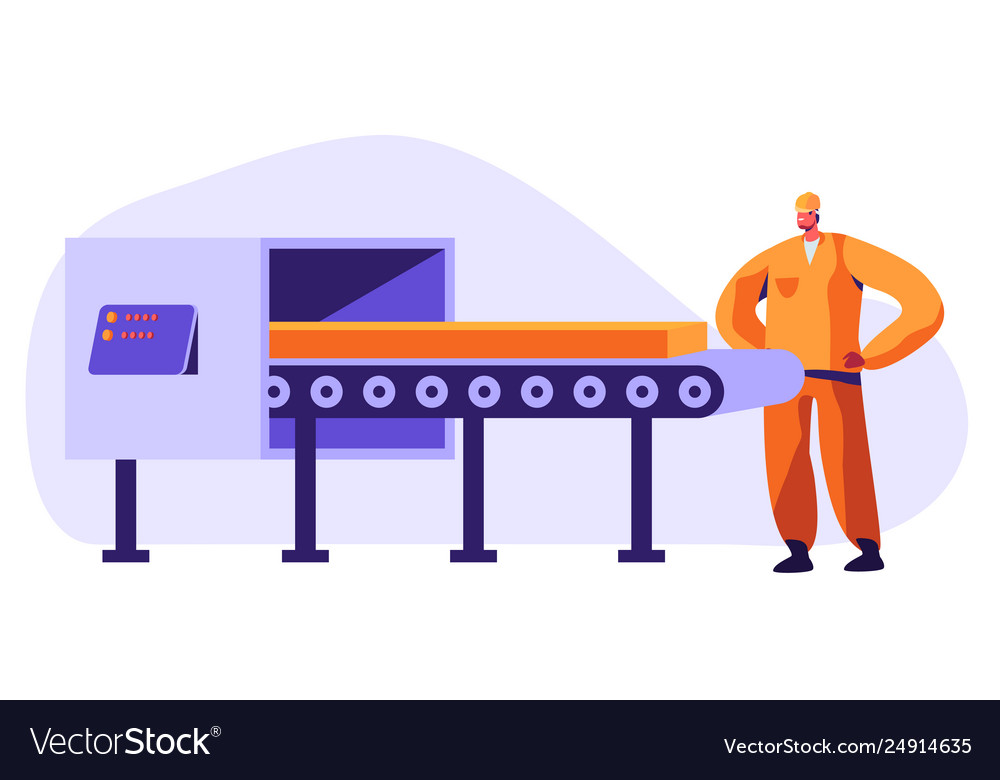 Metallurgy worker watching on conveyor belt