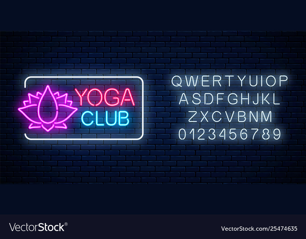 Neon glowing sign yoga exercices club