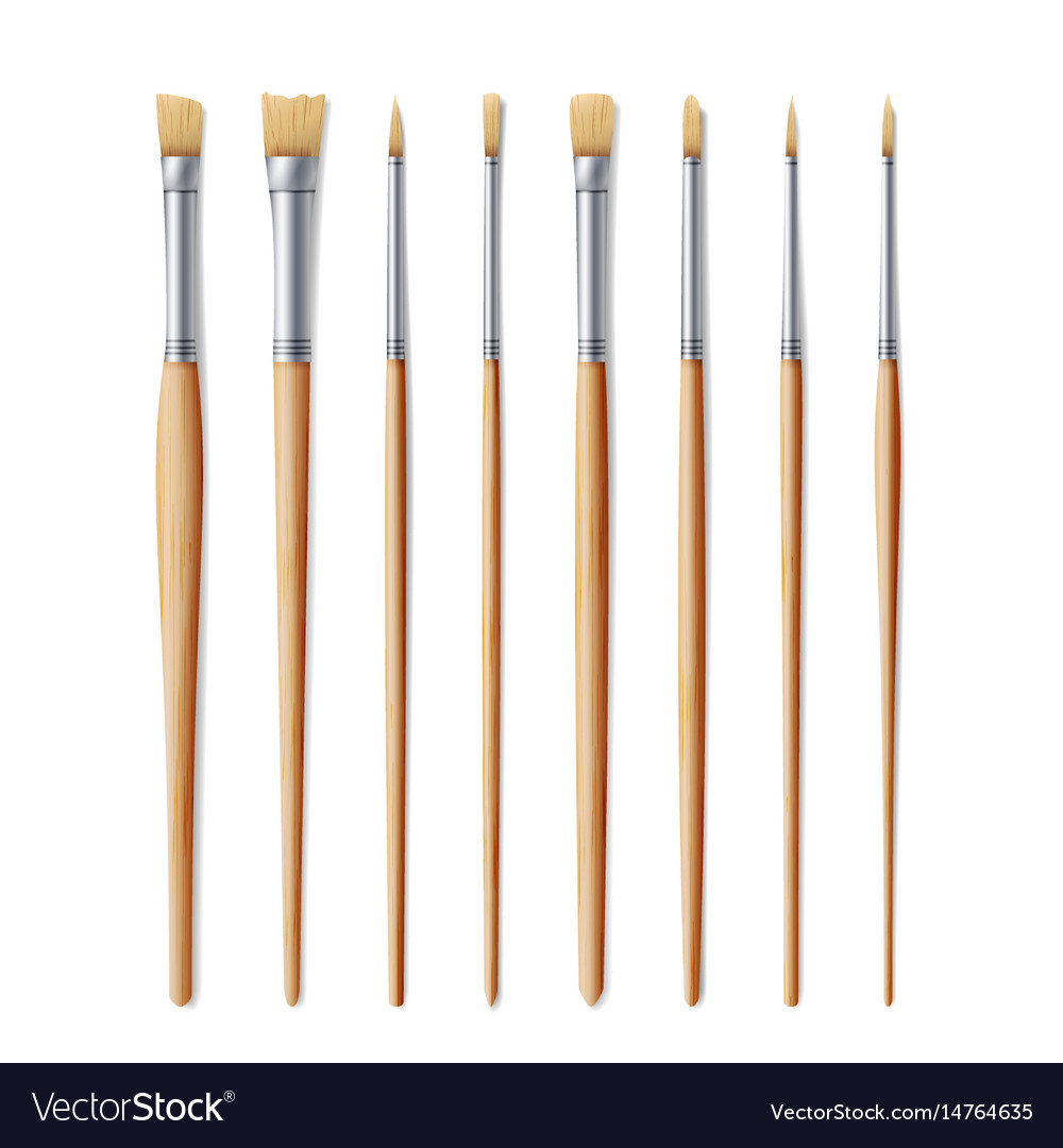 Realistic artist paintbrushes set fan flat Vector Image