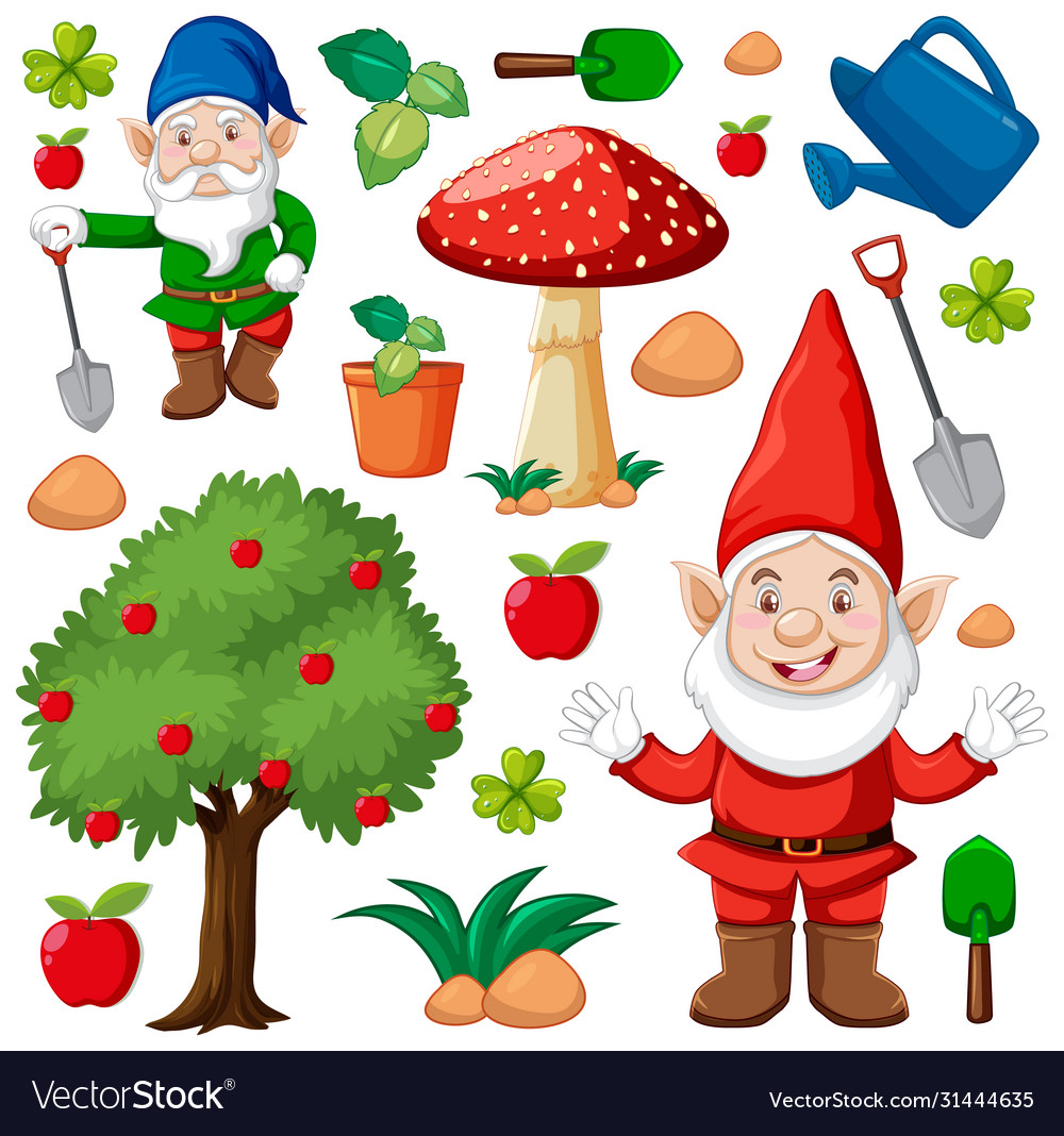 Set gnome and garden icon in cartoon style vector image Set gnome and garden icon in cartoon style