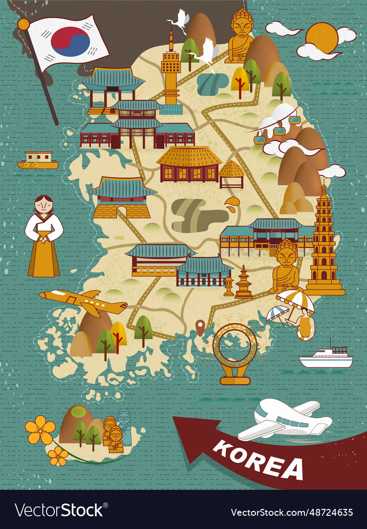 South korea travel map Royalty Free Vector Image