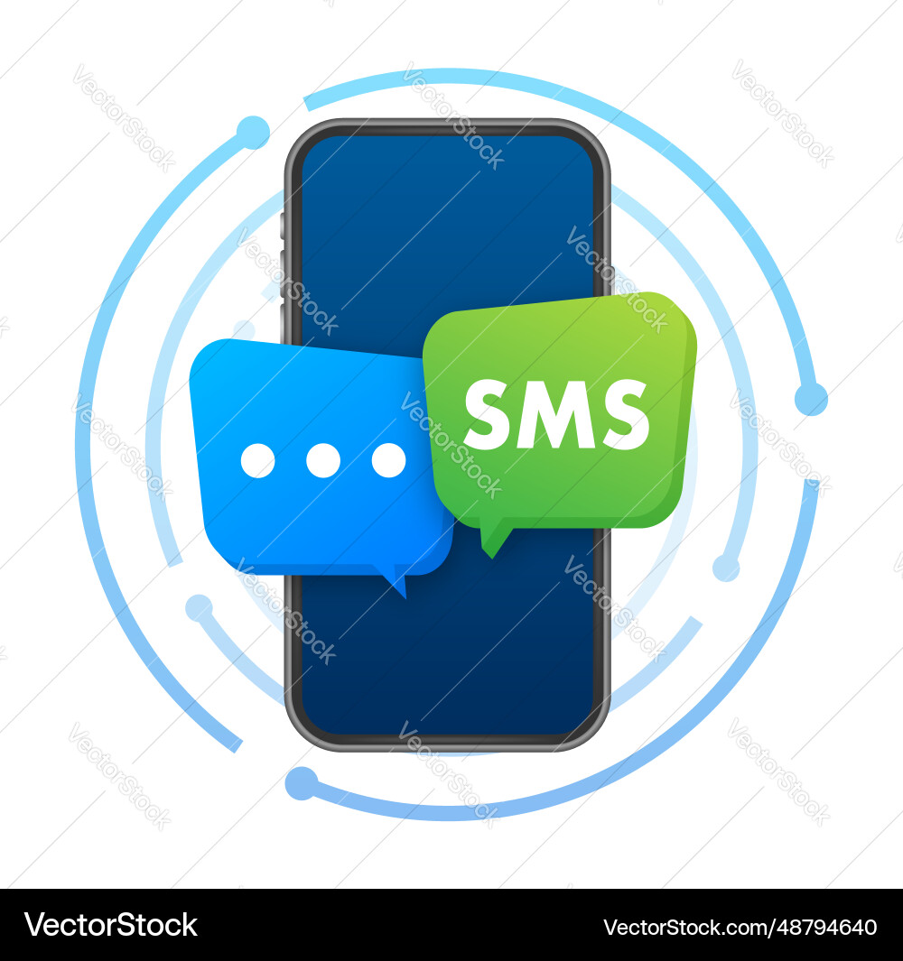 Blue and green speech bubbles with the word sms Vector Image