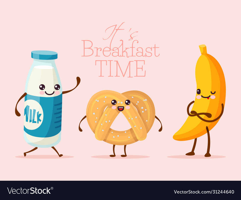Cartoon Frühstück Szene mit Obst und Milch