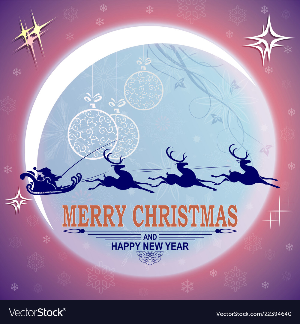 Christmas violet card with big bright moon