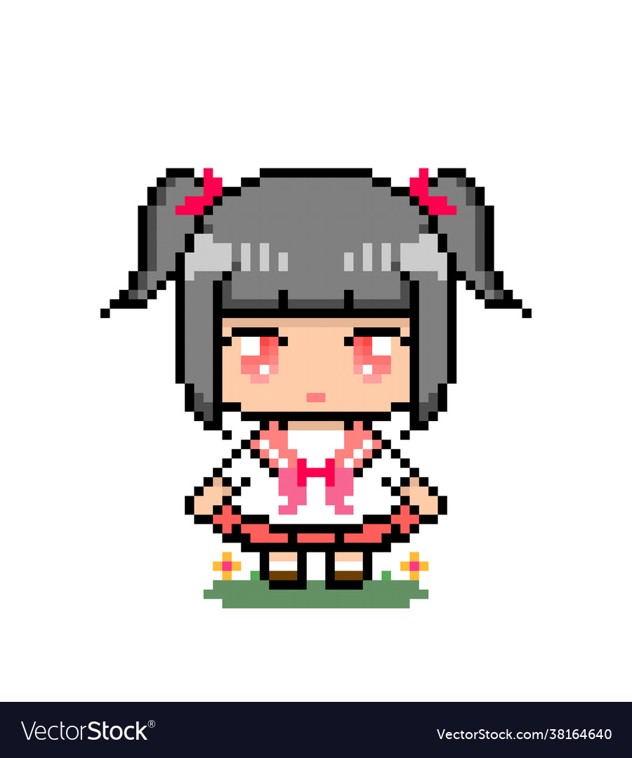 Cute anime girl pixel image for game assets Vector Image