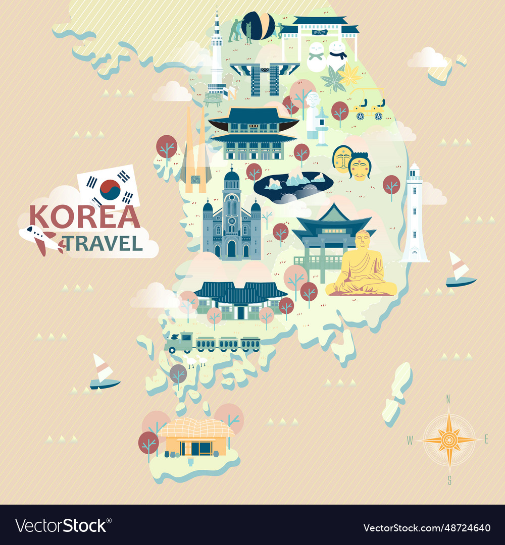 South korea travel map Royalty Free Vector Image