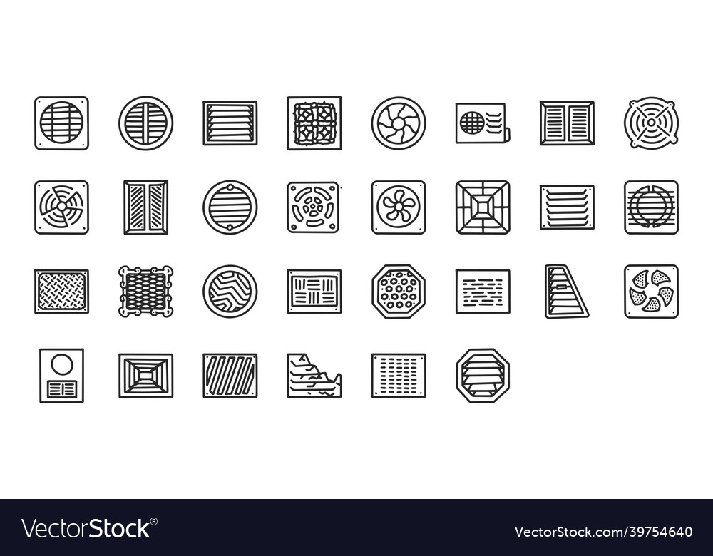 Ventilation line doodle simple icon set Royalty Free Vector