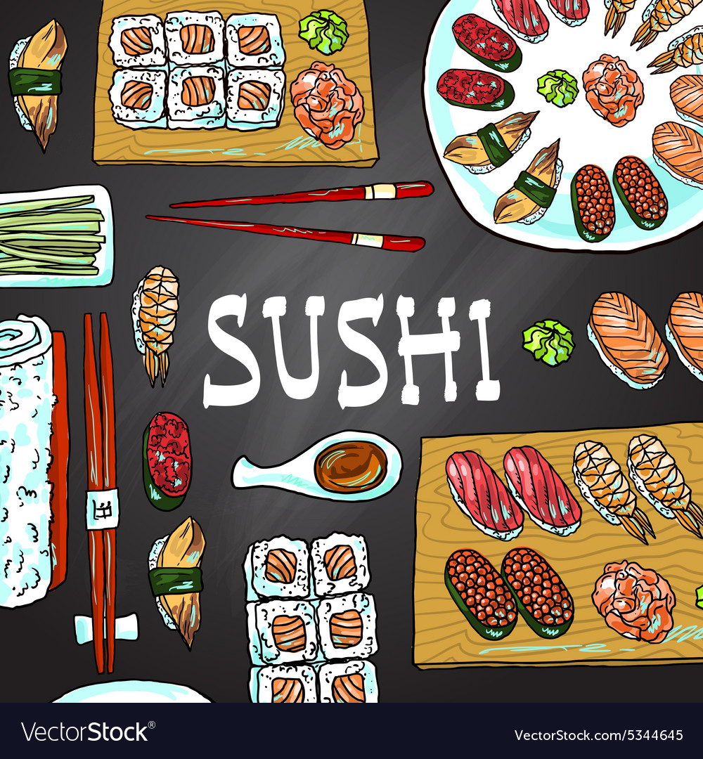 Beautifui hand drawn japanese food for your design