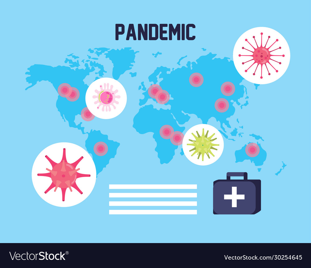 Covid19 19 particle with caution signals vector image Covid19 19 particle with caution signals