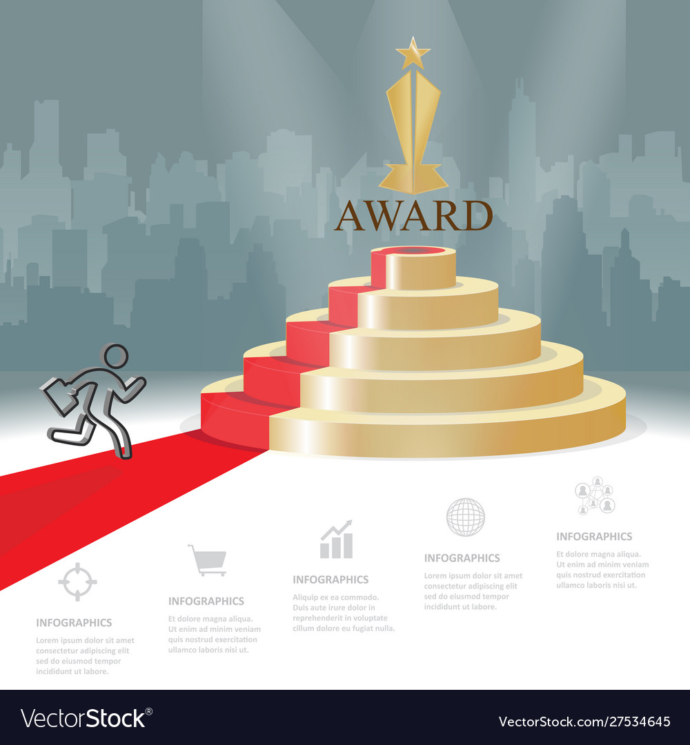 Five staircase strategy steps to award podium vector image Five staircase strategy steps to award podium