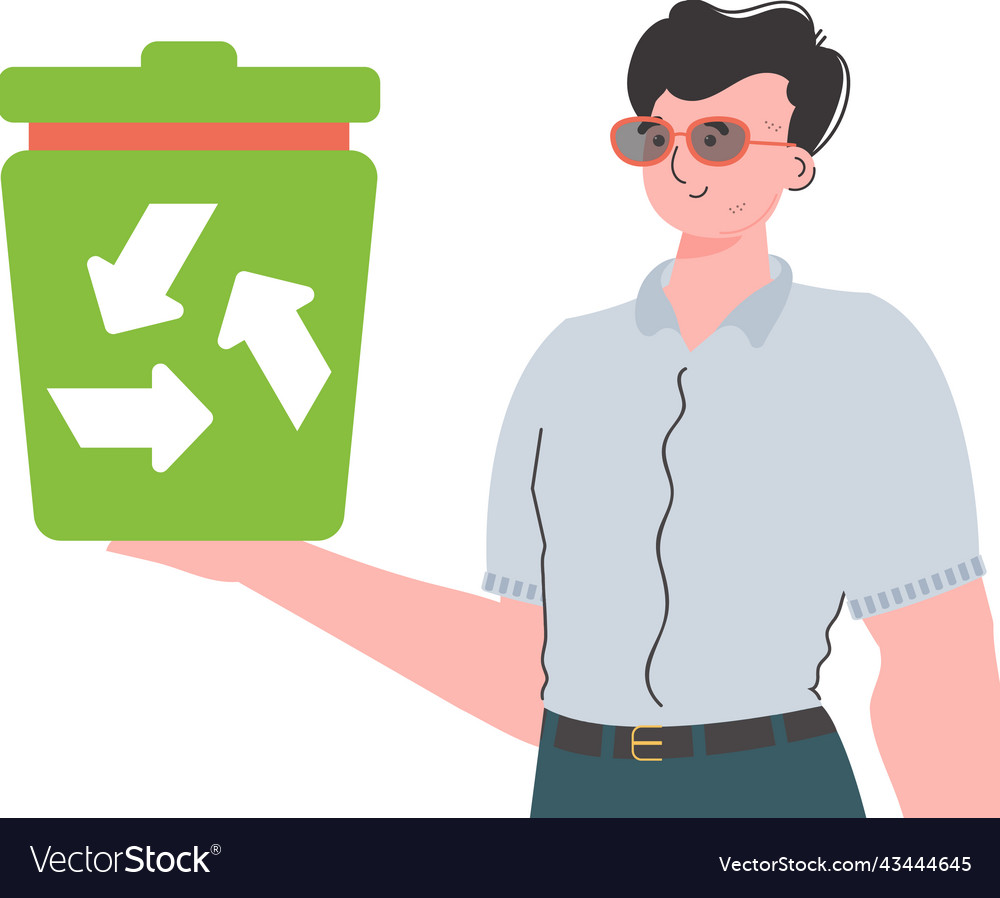 Guy is depicted to the waist and holds a trash Vector Image