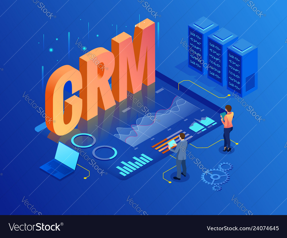 Isometric crm web banner customer relationship Vector Image