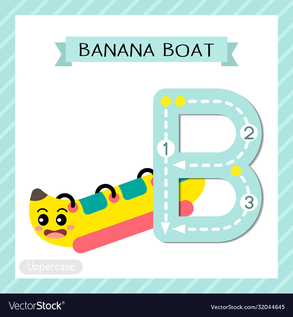 Letter b uppercase tracing banana boat Royalty Free Vector