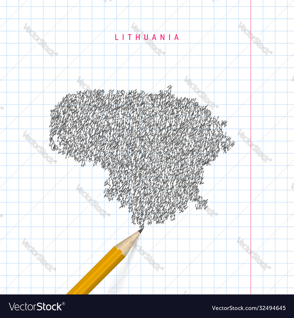 Lithuania sketch scribble map drawn on checkered vector image Lithuania sketch scribble map drawn on checkered