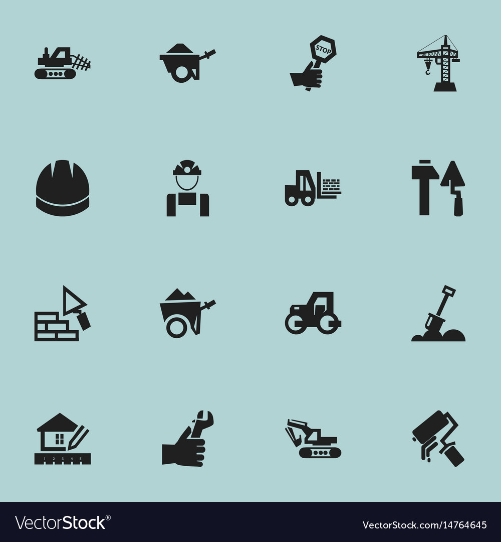 Set of 16 editable construction icons includes