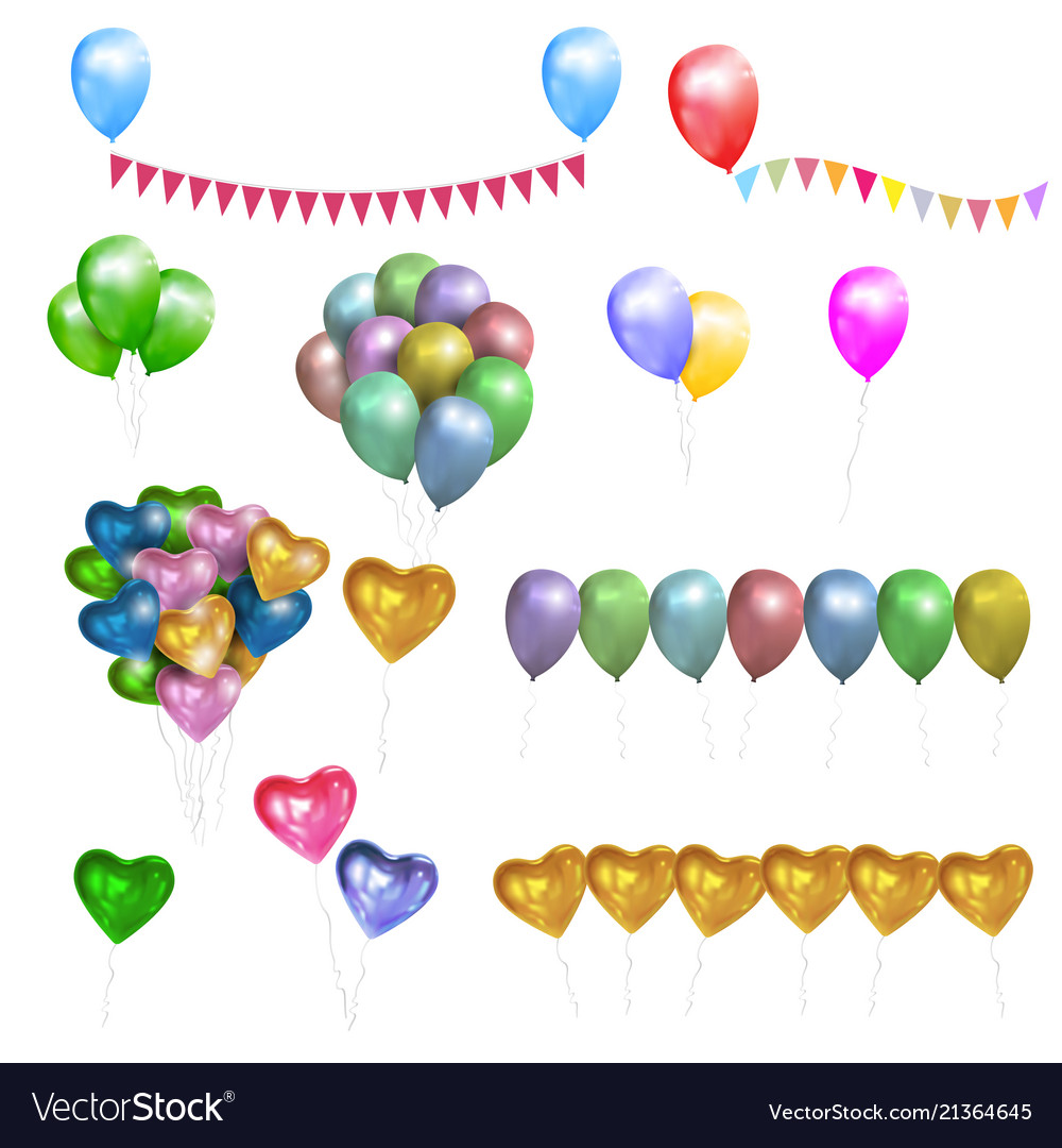 Set of color glossy balloonshearts and bunting