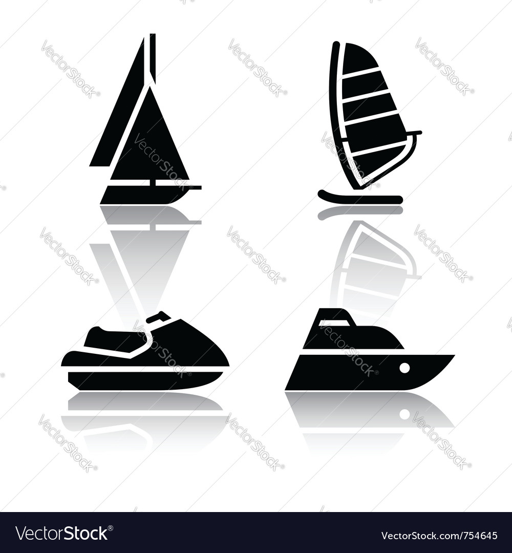 set of transport icons boat and sailfish symbols