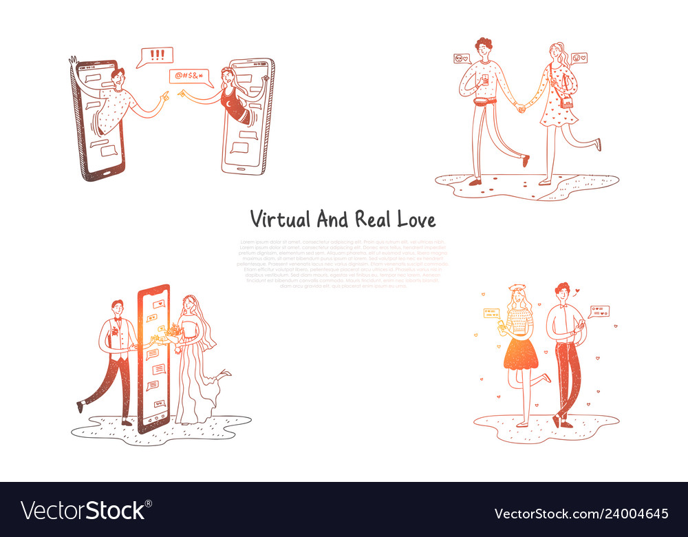 Virtual and real love - couples having