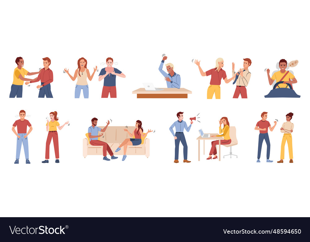 Angry people flat compositions Royalty Free Vector Image