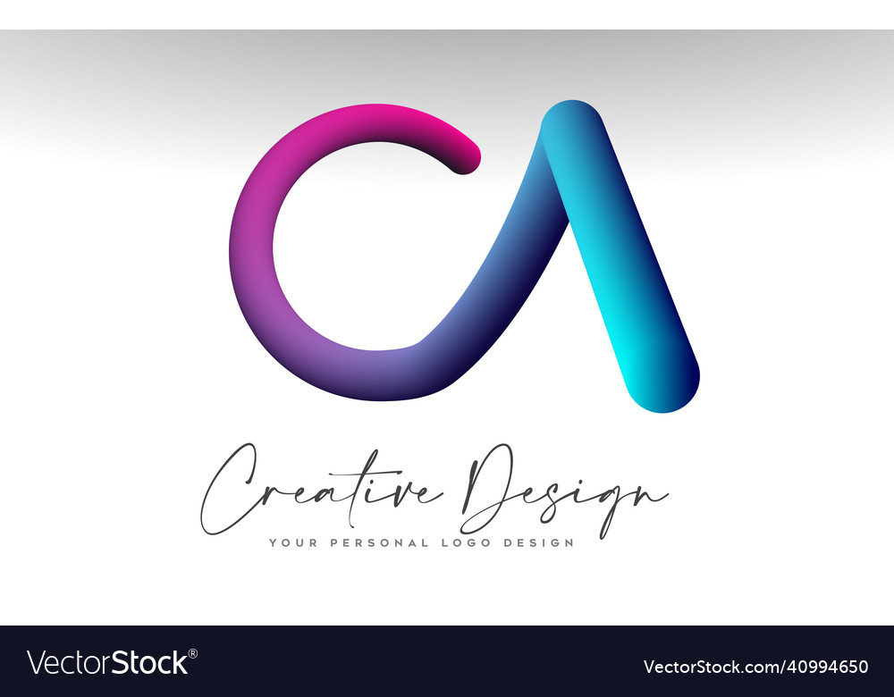 Ca Buchstabe Logo mit blauem lila Gradienten 3d Look