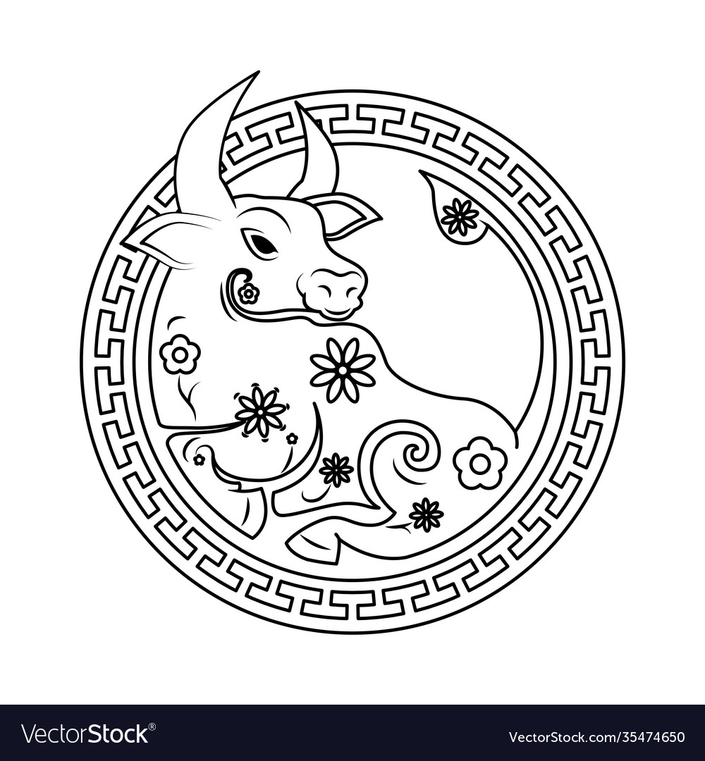 Chinese new year ox animal in circular frame Vector Image