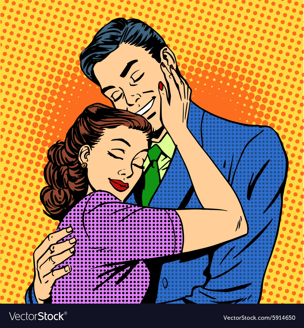 Couple in love hugging husband wife retro Vector Image