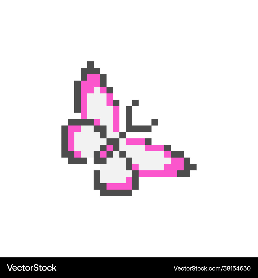 Pink butterfly pixels for game assets Royalty Free Vector