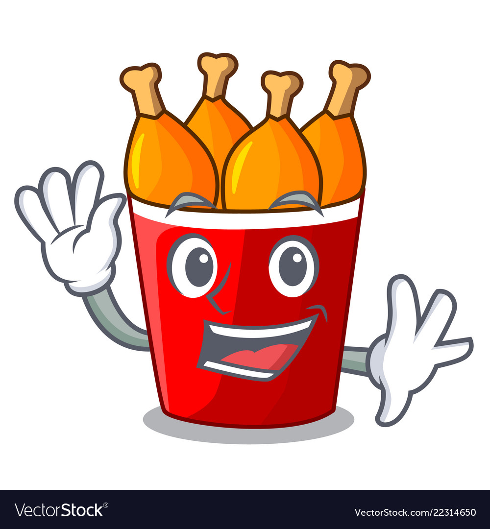 Waving fried chicken in red bucket cartoon