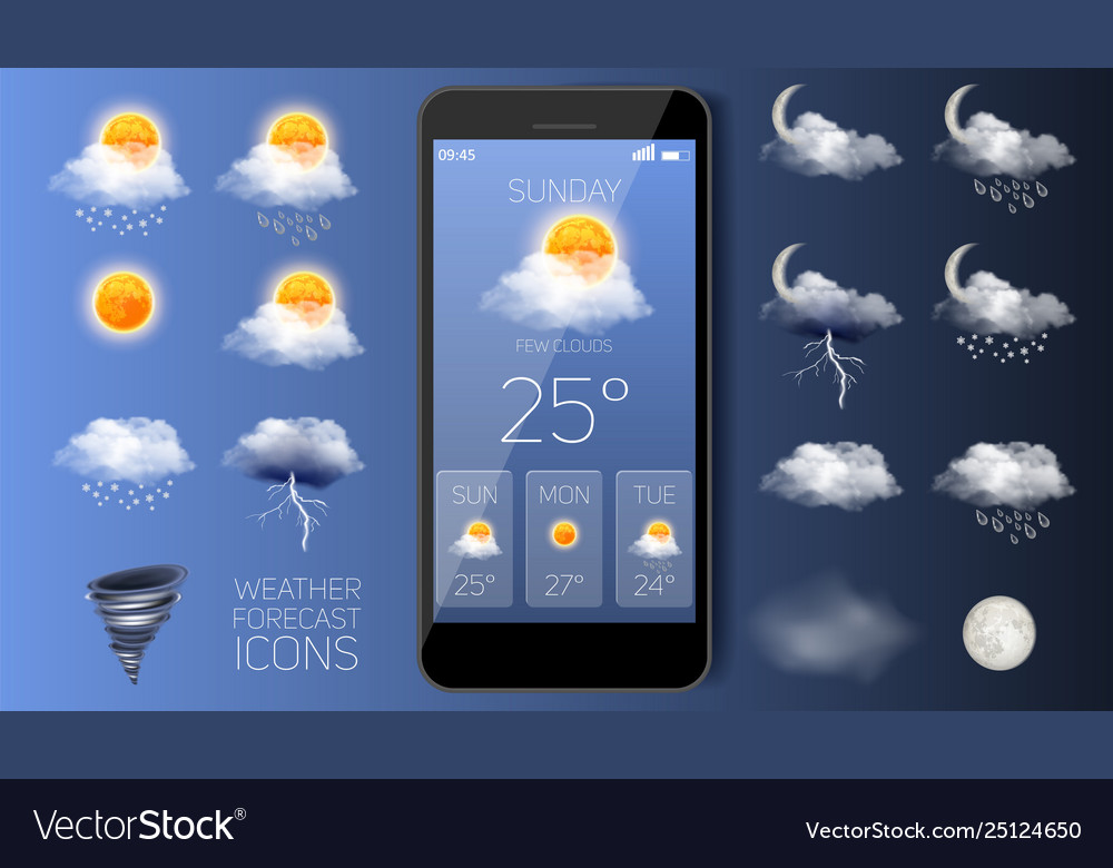 Weather forecast widget app realistic Royalty Free Vector