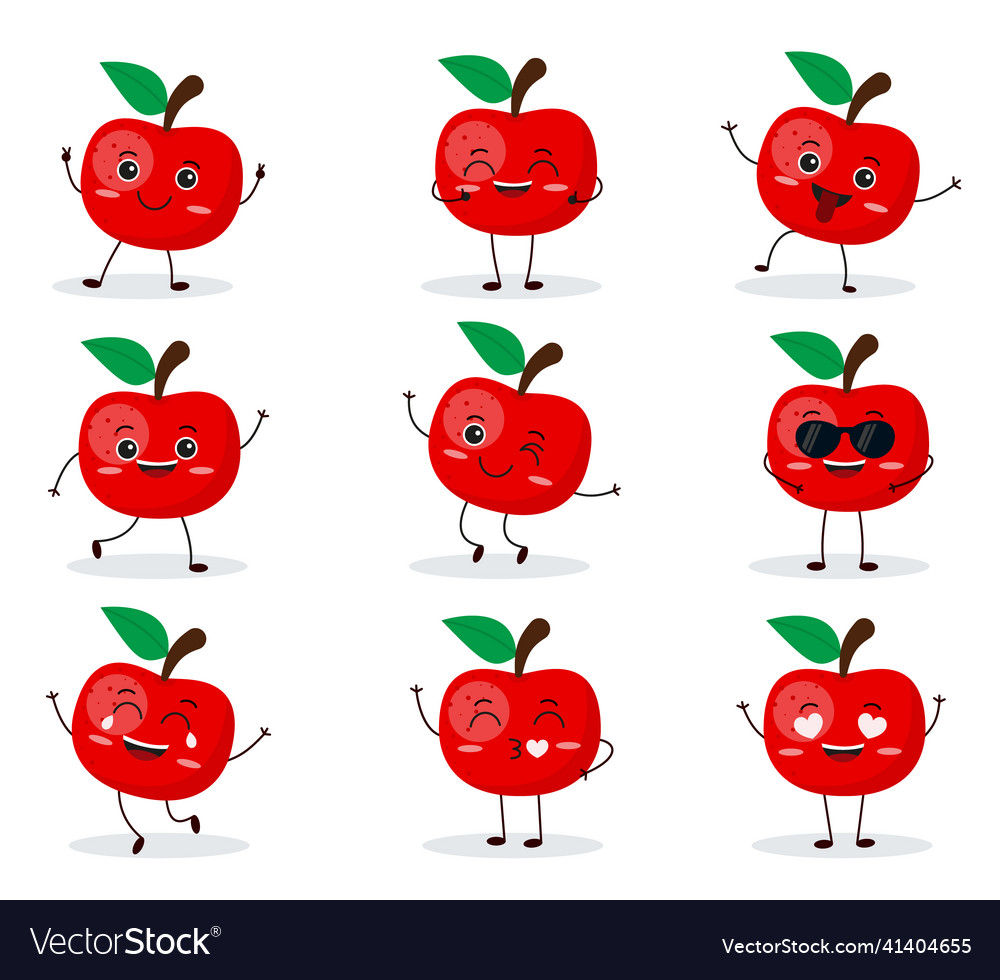 Cute happy apple character funny fruit emoticon Vector Image