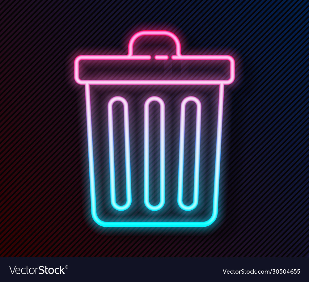 Glowing neon line trash can icon isolated on black