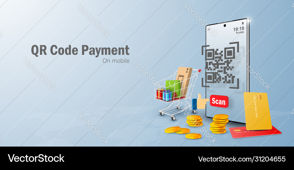 Payment qr code scanning on mobile Royalty Free Vector Image
