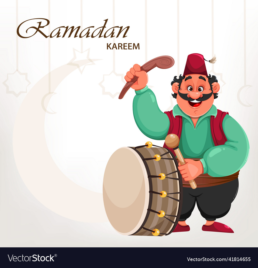 Ramadan kareem funny cartoon character drummer