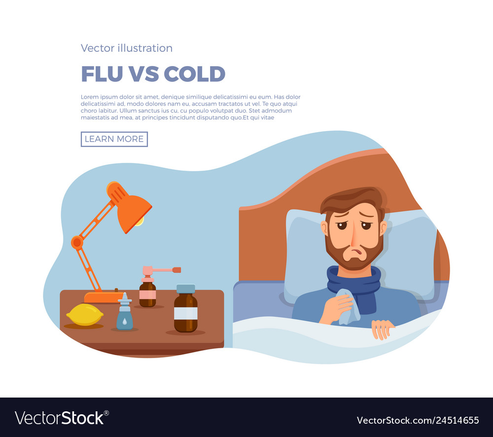 Sick menl in bed with symptoms cold flu Royalty Free Vector