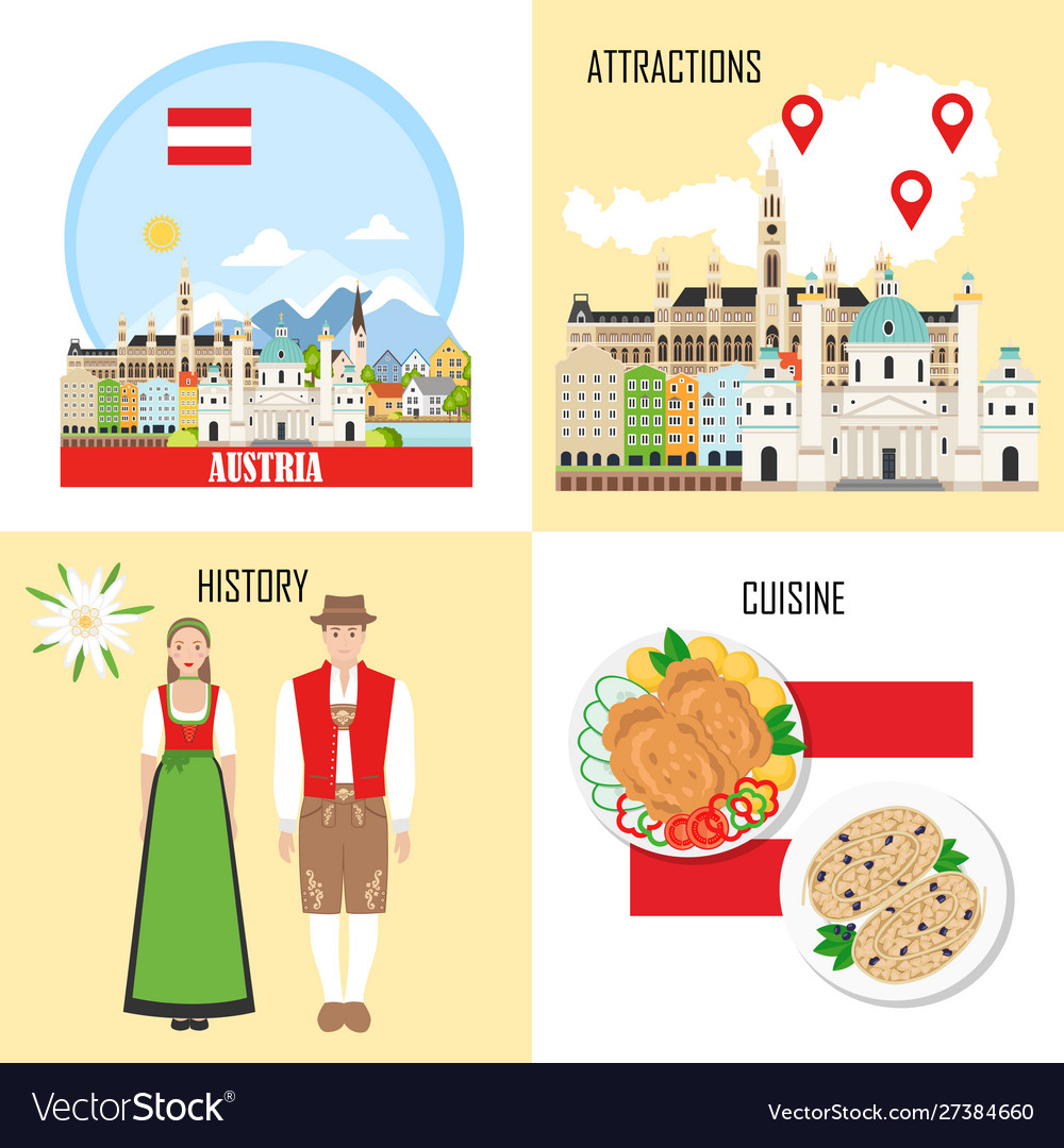 Austria background set with austrian sights Vector Image