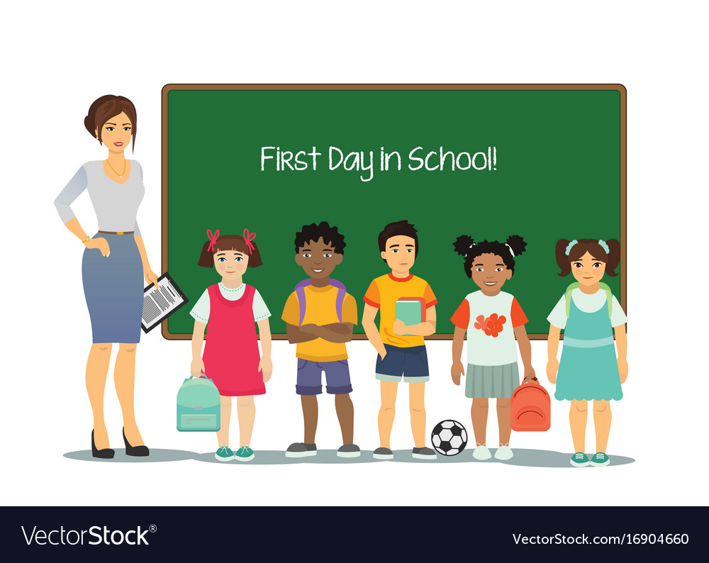 Female teacher with kids of Royalty Free Vector Image