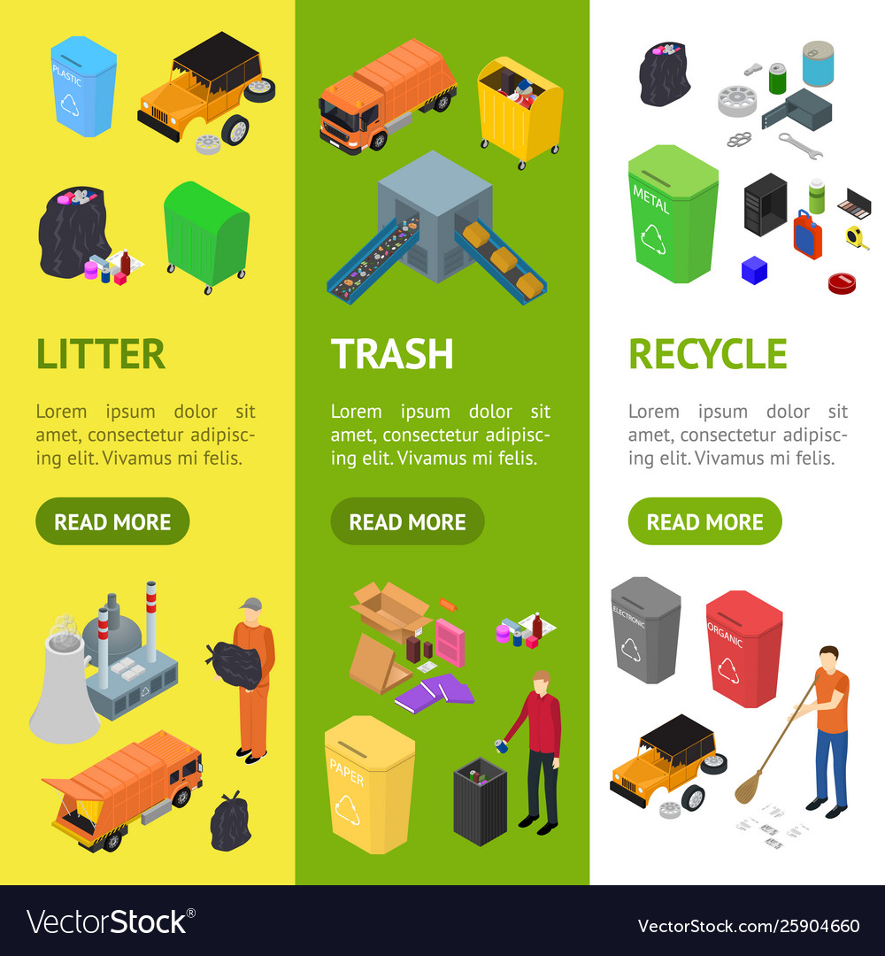 Garbage Recycling Signs 3d Banner Vecrtical Set Vector Image