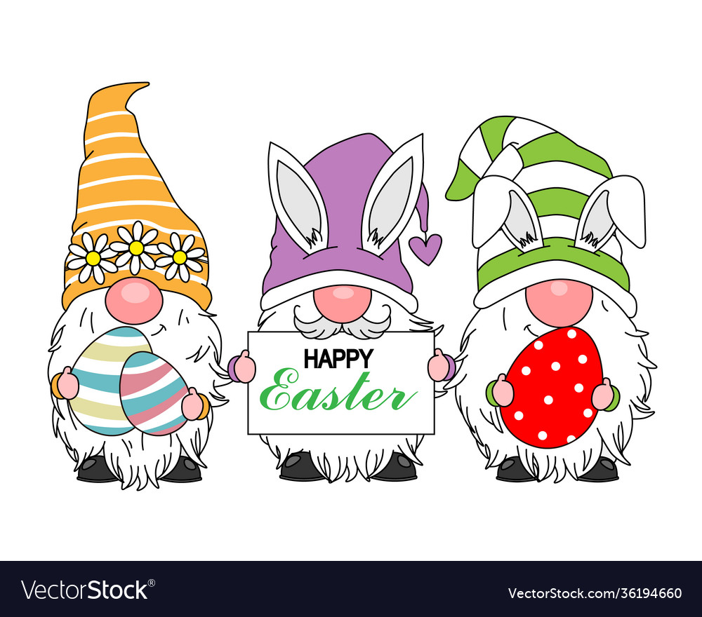 Happy easter card gnomes with easter eggs Vector Image