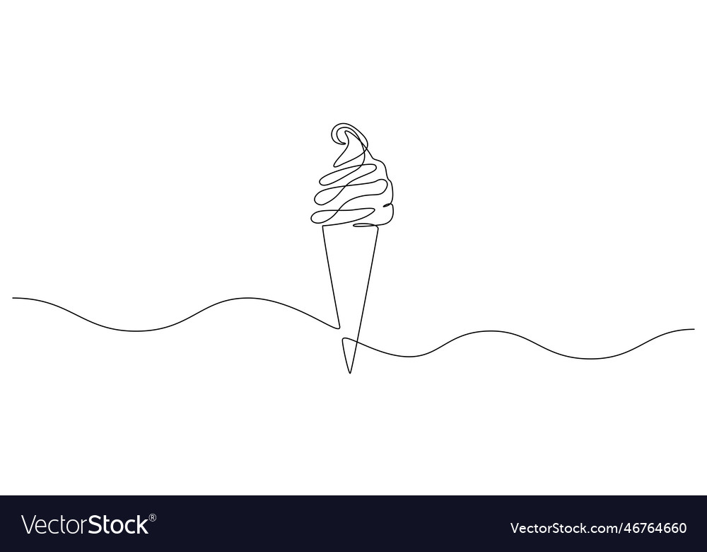 Ice cream in waffle cone one continuous line Vector Image