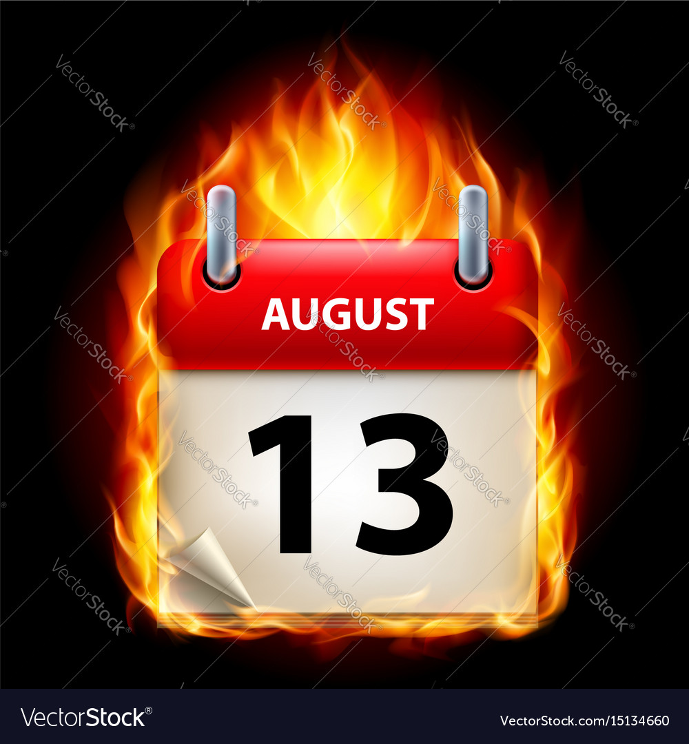 Thirteenth august in calendar burning icon