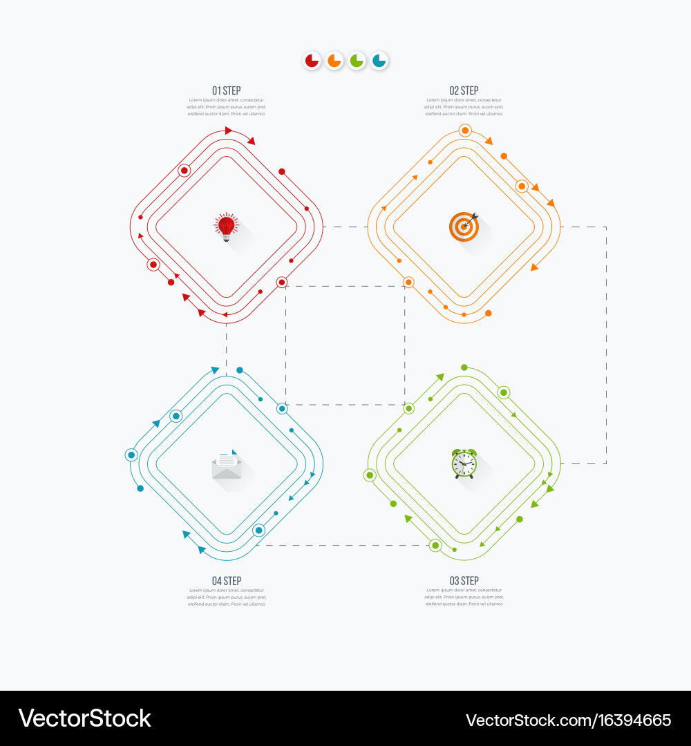 Business infographics template 4 steps with square