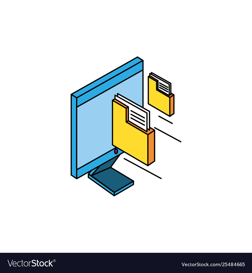 Desktop computer with folders documents