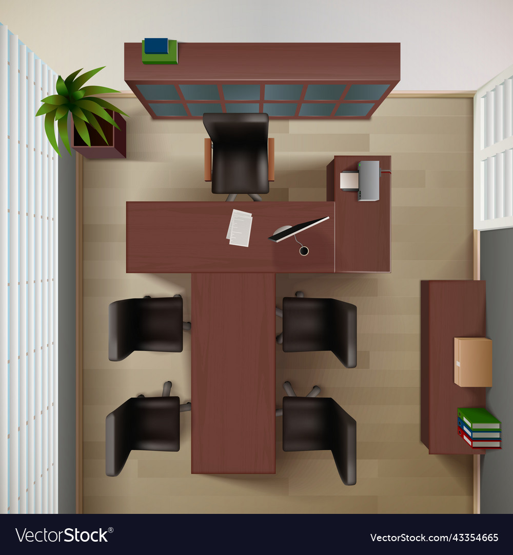 Office top view Royalty Free Vector Image VectorStock