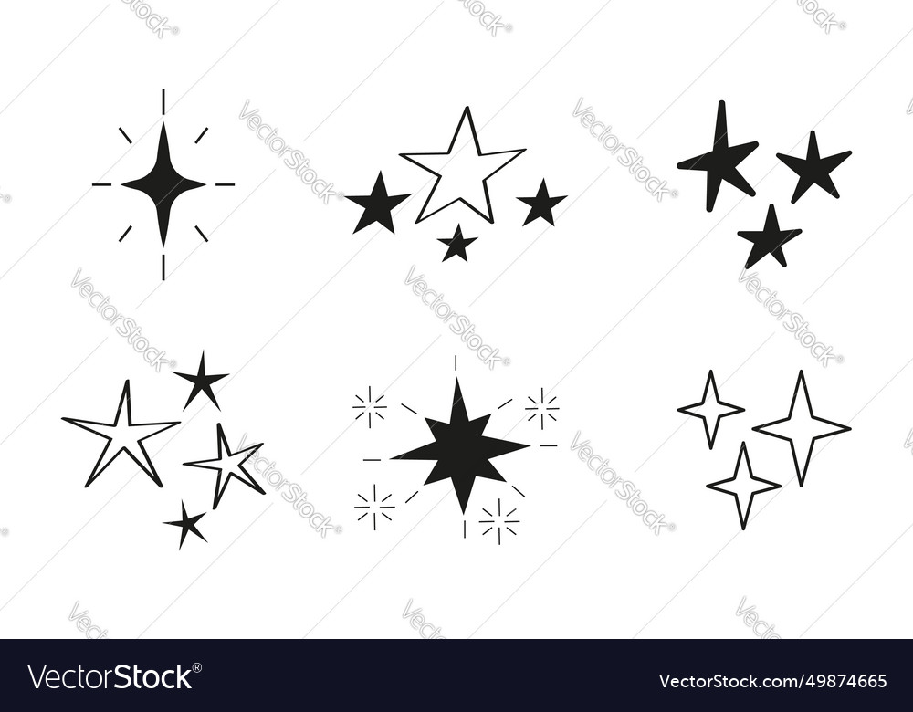 Stars doodle sunburst shadow icons