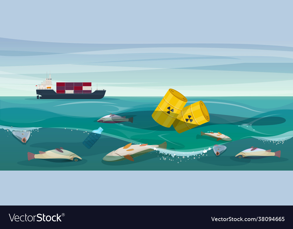 Toxic waste poison fish in ocean Royalty Free Vector Image