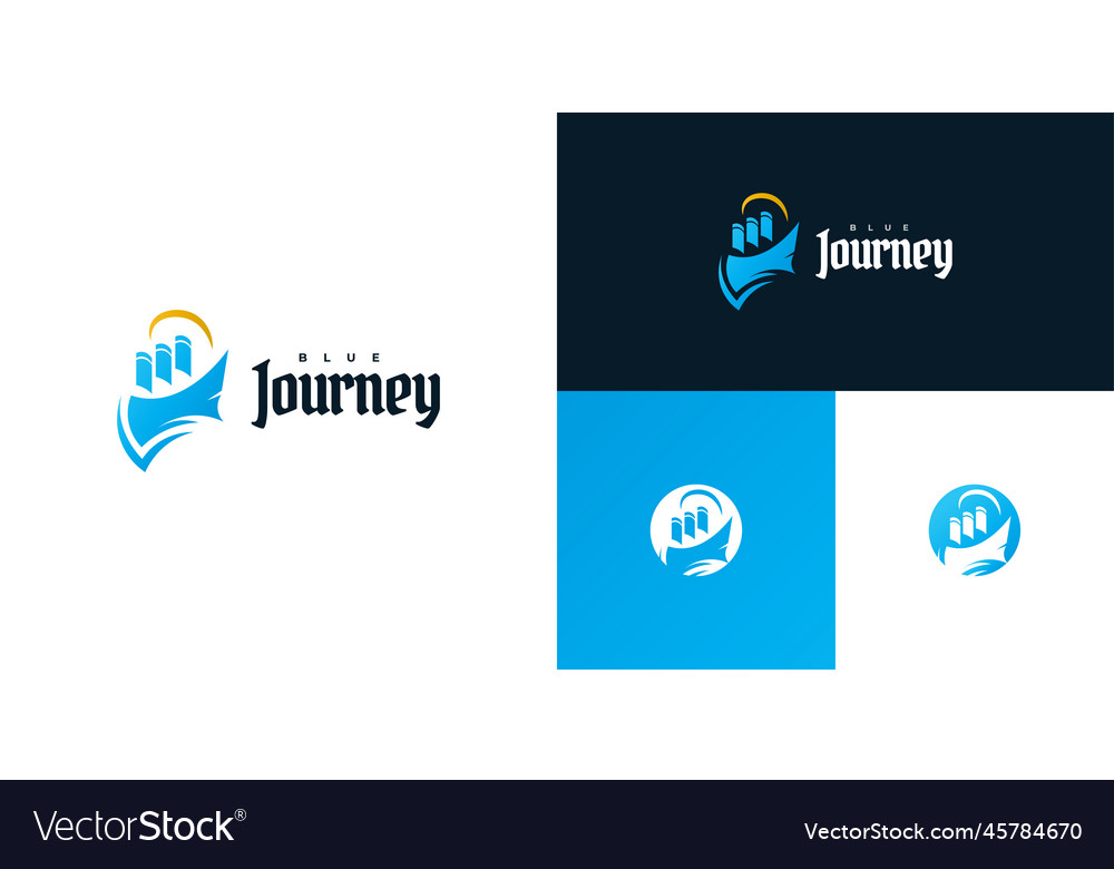 Abstract yacht logo design in blue gradient style